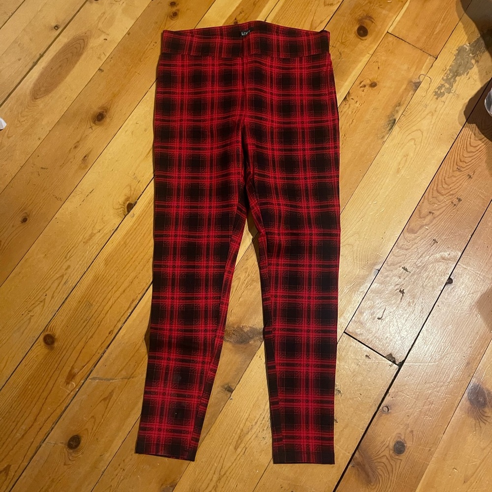 Ann Taylor Loft red tartan plaid fitted pants M, NWT